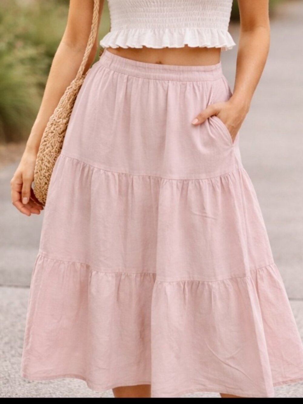 Mattie M women's cotton blend midi skirt soft pink size med boho pockets